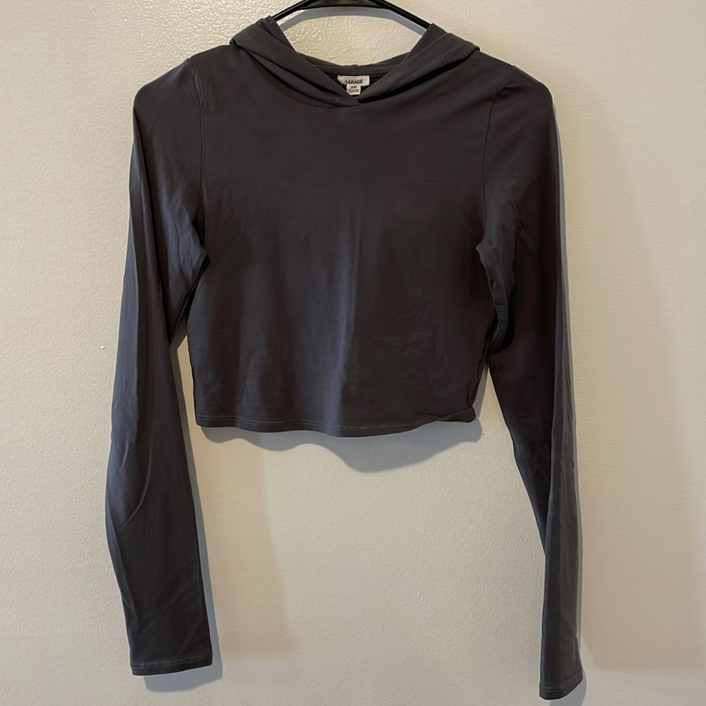 Garage Hooded Crop Top Long Sleeve Women’s. Size Small Color Smoke Gray